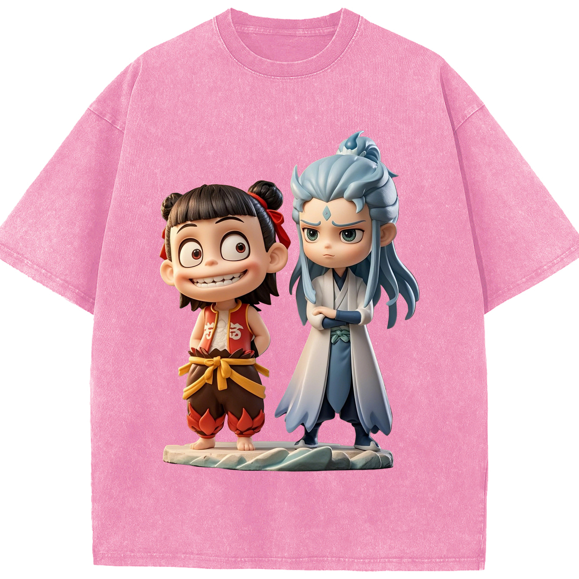 （画像用） Ne Zha 2 ナタ 魔童の大暴れ 綿100% ヴィンテージ風 半袖Tシャツ（フロントプリント）